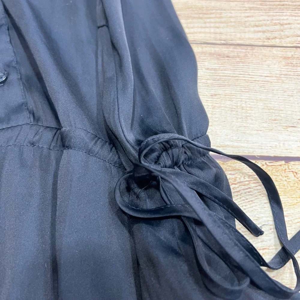 H&M Navy Blue Sleeveless Collared Button Front Drawstring‎ Waist Dress Size 4 - Picture 6 of 12